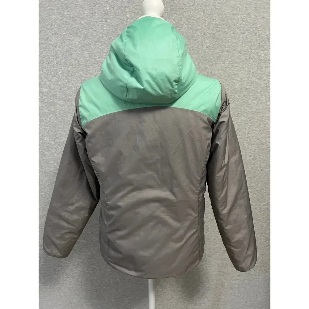 North Face Perseus Reversible Jacket Girls L Green Gray Hooded Reversible Fleece